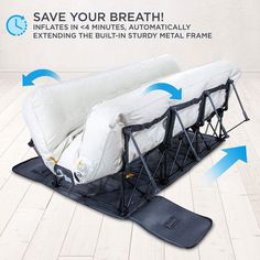 an inflatable bed is on the floor with instructions for how to use it