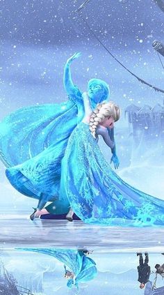 the frozen queen and her prince are dancing in the snow with their arms around each other