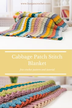 the cabbage patch stitch blanket is made with crochet yarn and has two different colors