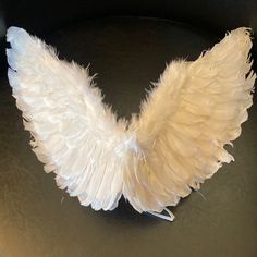 a white feathered object sitting on top of a table