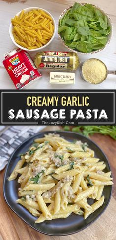 creamy garlic sauce pasta with spinach and parmesan cheese on the side in bowls