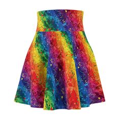 Vibe in style with this colorful Rainbow festival Skirt. Made from soft materials and featuring a flattering silhouette, this skirt is both comfortable and fashionable.  Get ready for an unforgettable night with this unique Rainbow festival skater skirt! Features: 🌙 A unique blend of 95% Polyester 5% Spandex makes for a super comfortable all-day wear. 🌙 Print Designed by CozyStarlight 🌙 Made in the USA 🌙 Stretchy fabric and elastic waist makes for a comfortable fit that moves with you. Production Notes: Each CozyStarlight Skirt is designed on the Computer with the assistance of AI Art software and Photoshop, after the design is completed the Skirt is then printed though our partner and shipped to you. If for any reason you are not happy with your Skirt, let us know within 24 hours and Multicolor Elastic Bottoms For Summer, Casual Stretch Multicolor Skirt, Casual Multicolor Stretch Skirt, Multicolor Stretch Swim Skirt For Summer, Fitted Multicolor Casual Skirt, Casual Multicolor Fitted Skirt, Casual Fitted Multicolor Skirt, Stretch Multicolor Mini Skirt For Summer, Multicolor Elastic Bottoms For Spring