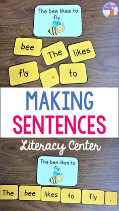 the bee likes to fly making sentences with words and pictures on it, including bees