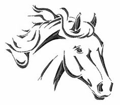 a black and white drawing of a horse's head