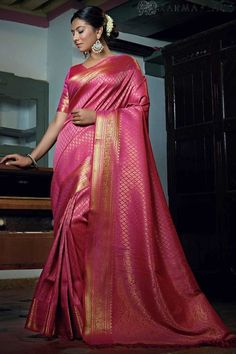 Buy Pink Art Silk Zari Saree Rani Pink Saree, Saree For Wedding Function, Rani Pink, Designer Silk Sarees, Party Sarees, Choli Designs, Indian Sarees Online, Ready To Wear Saree, Designer Sarees Online