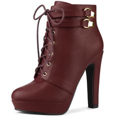 These lace-up block-heel platform ankle boots with the strap decor and side zip closure, are stylish, fashionable, trendy, and popular. They will suit you on many occasions with different outfits. Great to pair them with jeans or skirts to complete a cool and fashionable look. They are not only perfect for daily wear but also role-playing. Easy to go with all outfits, wear them with jeans, trousers, dresses, shorts, or denim. Good options for parties, sweet dating, shopping, festivals, banquets, Halloween Costume Boots, Burgundy Boots Ankle, Lace Up Block Heel, Chunky Heel Ankle Boots, Wedding Clothes, Womens Chunky Heels, Platform Block Heels, Shoes Boots Ankle, Block Heel Ankle Boots