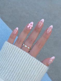 coquette cute nails Nails Cochette, Nails Almond Coquette, Nail Extension Designs Coquette, Cotteque Nails, Coquette Nails Acrylic Almond, Crocette Nails, Cute Asian Nail Designs, Nail Inspo Girly, Cocette Nail Ideas