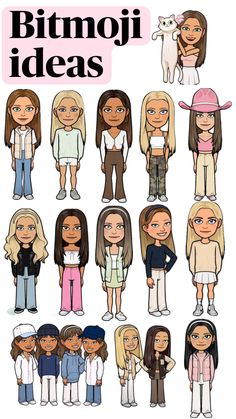 an image of people in different poses with the words bitmoji ideas on them