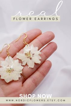 White Flower Earring, Vintage Drawing