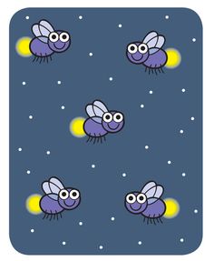 an image of some blue and yellow flies in the night sky with stars on it