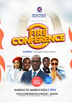 a flyer for the fire conference featuring two men