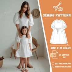 - Sewing pattern set includes dresses for girls and women - Bishop dress pattern suitable for a charming cottagecore look - Designed for summer wear, featuring a light and airy white linen fabric - Perfect for beginners, offering an accessible sewing project - Set includes patterns for both girls' and women's sizes for matching or coordinated outfits - Ideal for creating picturesque and timeless ensembles for warm weather occasions or everyday wear Get a big discount with the Bundle Shop Pattern Sewing Pattern For Dress, White Dress Pattern, Linen Dress Sewing, Shorts Pattern Sewing, Kids Sewing Ideas, Mommy And Mini, Summer White Dress, Linen Dress Pattern, Stitching Diy