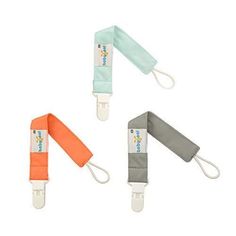 three different colored lanyards with white handles and one orange, the other gray