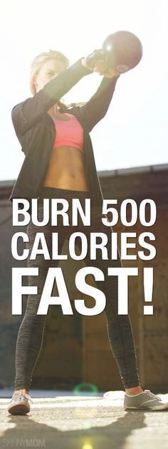 a woman holding a ball in her right hand with the words burn 500 calories fast