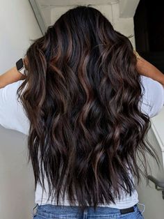 Hair Color For Long Brunette Hair, Dark Brown And Chocolate Hair, Darker Brunette Balayage, Dark Brown Hair With Darker Highlights, Darker Hair With Caramel Highlights, Fall Hair Tones For Brunettes, Long Brunette Hair Color Ideas, Darker Highlights For Brown Hair, Colors To Add To Brown Hair