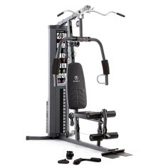 the body - solid home gym system is shown in black and silver with an overhead pull up