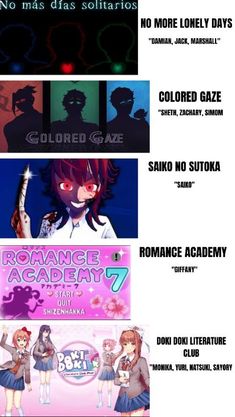 an image of anime characters in different languages