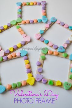 valentine's day photo frame made out of candy hearts