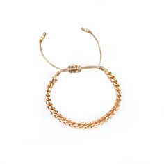 This chain bracelet is the perfect staple for any look! 14k real gold thick plated brass, silky cord, adjustable. Handmade (with good vibes) in the USA. 14k real gold thick plated brass, silky cord. Keep away from water. Trendy Gold Jewelry With Adjustable Length, Trendy 14k Gold Filled Bracelet With Adjustable Chain, Casual Adjustable Chain Bracelet As Gift, Casual Adjustable Chain Bracelet Gift, Casual Adjustable Chain Bracelet, Everyday Metal Bracelets With Sliding Knot, Casual Adjustable Chain Jewelry For Friendship, Trendy Adjustable Gold-tone Jewelry, Chic Adjustable Gold Bracelet