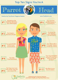 the top ten signs you're a parrot head infographical poster for kids