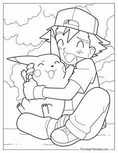 a cartoon character hugging another character with clouds in the background