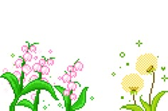 two pixelated images of flowers and plants on a white background, one is pink the other is green