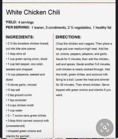 the recipe for white chicken chili is shown in this screenshote screen graber