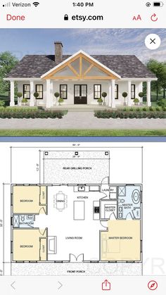 the floor plan for a small house with an open concept and two bedroom, one bathroom