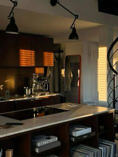 the kitchen is clean and ready to be used as a home bar or lounge area