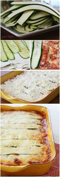 the steps to make zucchini casserole with cheese and sauce are shown