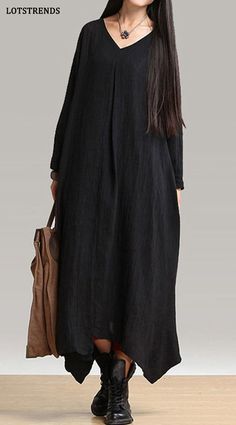 Fall Plus Size Maxi Black Linen Dress Black Long Sleeve Dress For Fall, Black V-neck Long Sleeve Dress For Spring, Black Cotton Long Sleeve Maxi Dress, Black Long Sleeve Cotton Maxi Dress, Black Long Sleeve Non-stretch Midi Dress, Black Long Sleeve Maxi Dress For Summer, Black Stretch Long Sleeve Knee-length Dress, Black Midi Dress With Long Sleeves, Non-stretch, Black Stretch Knee-length Long Sleeve Dress