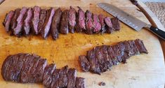 the steak is cut up and ready to be served