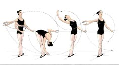 four different positions of the same woman doing yoga exercises on a white background with black and gray lines