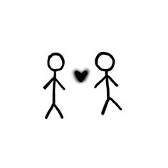 two stick figures are facing each other with a heart in the middle