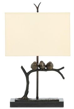 a table lamp with three birds sitting on a branch