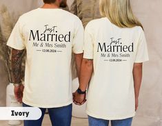 Celebrate your union with our Custom Comfort Colors Mr and Mrs Shirts, perfect for a honeymoon gift or just married T-shirt to showcase your love as a matching couple. These Personalized Wifey and Hubby Shirts make a thoughtful bride gift, offering comfort and style for newlyweds on their honeymoon or any special occasion. Welcome to Gift Vibe Shop - Your Fashion Wonderland! ** IMPORTANT NOTE This listing is for a single shirt. To purchase matching shirts, please add two to your basket. ** SHIPPING**  All shirts are made to order and shipped from one of our trusted US printing partners.  Please allow sufficient time for production and shipping. Please refer to the processing and delivery times as stated in the shipping information. These vary due to demand, events, and holiday seasons. ** Mr And Mrs Shirts Ideas, Cotton Short Sleeve T-shirt For Honeymoon, Cotton Short-sleeved T-shirt For Honeymoon, Mr And Mrs Shirts, Mrs Shirts, Hubby Wifey Shirts, Honeymoon Gift, Mrs Shirt, Honeymoon Shirts