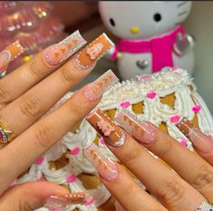 #gingerbread #christmas #pink #nails #cookies #nailart Christmas Pink Nails, Em Nails, Punk Nails, Long Acrylic Nail Designs, Cute Simple Nails, Cute Acrylic Nail Designs, Simple Acrylic Nails, Christmas Pink