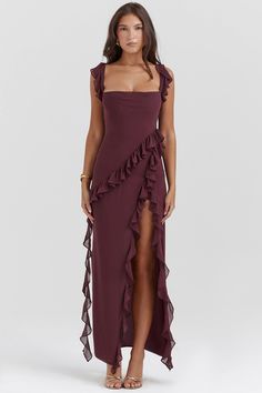 Stylish Maxi Dress, Prom 2024, Prom Inspo, Prom Dress Inspiration, Split Dress, Grad Dresses, Ruffled Maxi Dress, Wedding Guest Dresses, Dress Inspo