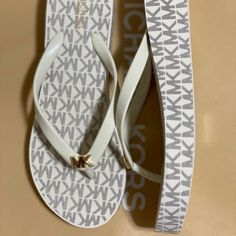 Michael Kors Flipflop Color - Vanilla/Cream Mk Signature Material - Pvc Brand New * Listing -Kc469 * Trendy Michael Kors Sandals For Beach, Trendy Michael Kors Beach Sandals, Michael Kors Trendy Beach Sandals, White Michael Kors Sandals For Spring, Michael Kors White Sandals For Spring, Silver Wedge Sandals, Michael Kors Wedges, Brown Leather Wedges, Michael Kors Sandals