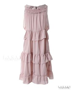 Lasaky - Layered Ruffle Casual Swing Dress Feminine Sleeveless Chiffon Ruffle Dress, Chiffon Tiered Skirt Dresses With Ruffles, Chic Pink Dresses With Layered Hem, Chiffon Sleeveless Dress With Ruffles For Beach, Sleeveless Chiffon Dress With Ruffles For Beach, Chiffon Sleeveless Beach Dress With Ruffles, Chic Chiffon Tiered Skirt Dress, Chic Chiffon Sleeveless Dress With Ruffles, Feminine Layered Hem Dress For Brunch