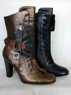 How to transform plain boots into awesome steampunk boots! Steam Punk Diy, Steampunk Outfits, Gothic Type, Moda Steampunk, Diy Steampunk, Steampunk Shoes, Gothic Pictures, Steampunk Boots, Costume Carnaval