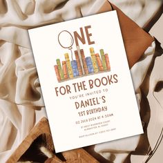 a birthday card with an image of books on it and the text, one for the books you're involved to danielle's 1st birthday