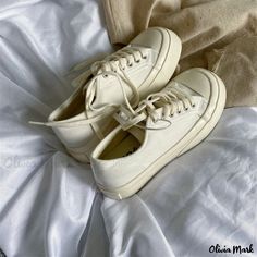 Olivia Mark - Stylish Canvas Shoes with Thick Sole and Adorable Design, Low-Cut Round Toe Sneakers Black Canvas Shoes, Suede Shoes Men, White Platform Sandals, Round Toe Sneakers, Platform Flats, Women Streetwear, Sneakers Running, Nude Shoes, Mens Shoes Casual Sneakers