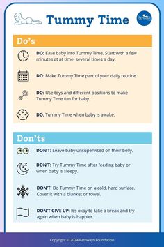 a poster with instructions on how to use tummy time for babies and toddlers