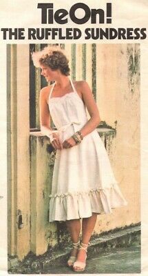 an advertisement for the ruffled sundress featuring a woman in a white dress