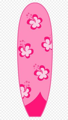 a pink surfboard with flowers on the bottom and one flower at the top, transparent background