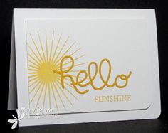 a greeting card with the word hello sunshine on it and a sunburst in the background