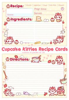 two recipe cards with cartoon characters on them