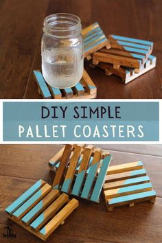 easy diy pallet coasters made out of wood and painted with blue paint