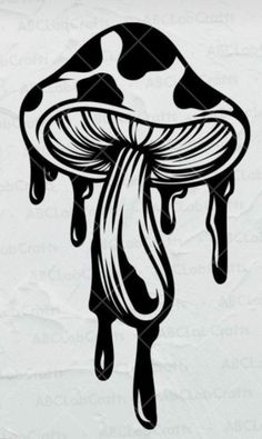 a black and white drawing of a mushroom with water dripping down it's side